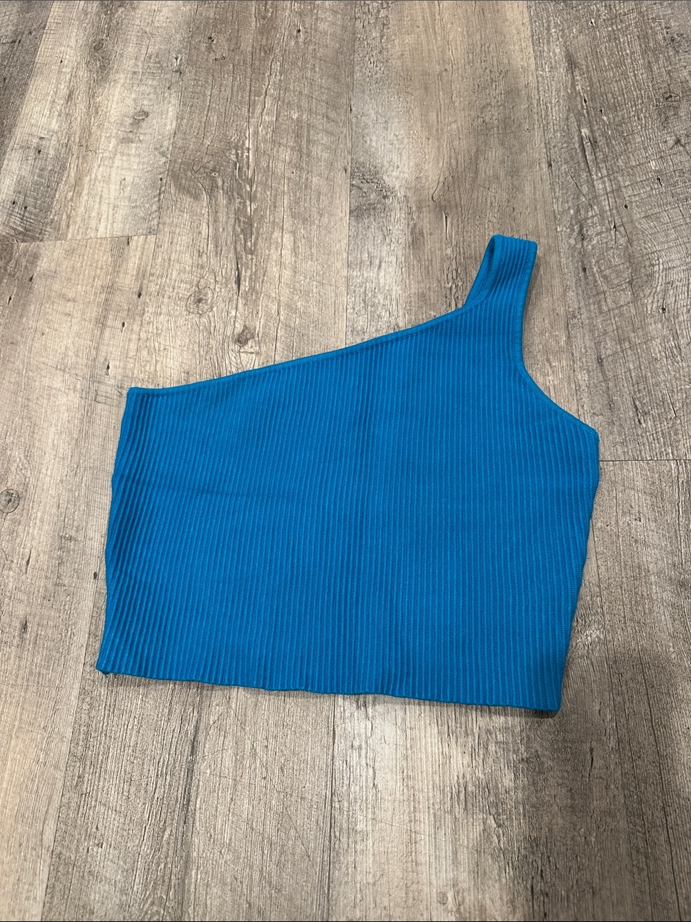 House of Harlow 1960 One-Shoulder Ribbed Crop Top in Teal Blue